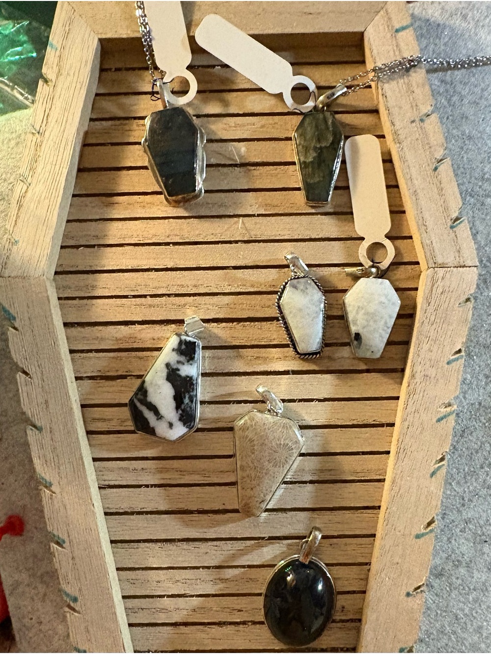 2 for $10 Buy One Get One Coffin shaped pendants and rings. All natural stones